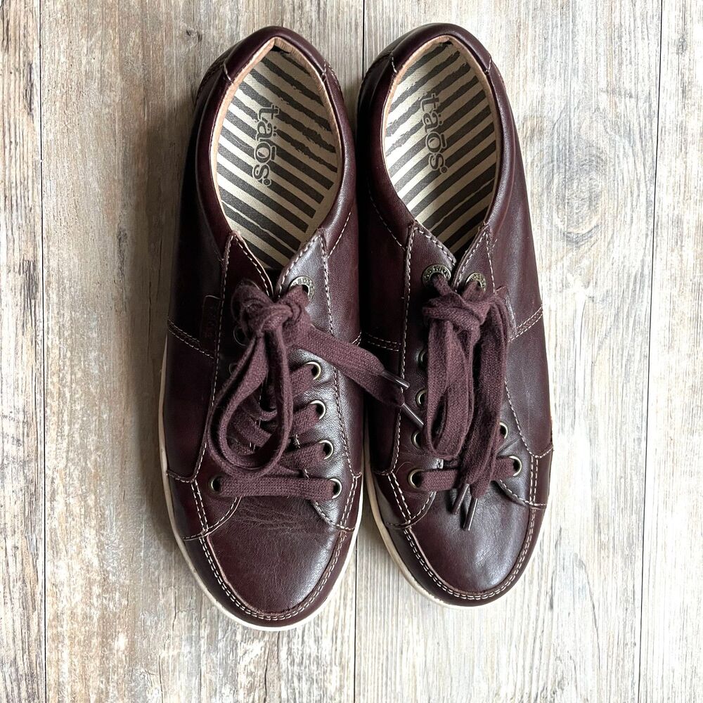 Taos Plim Soul Lux Merlot Leather Dark Brown Lace Up Sneakers Formal 8.5M